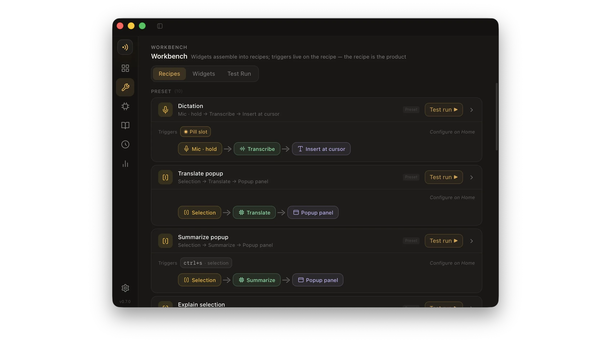 Runnable dictation, translation, and summarization recipes in the Fonos Workbench
